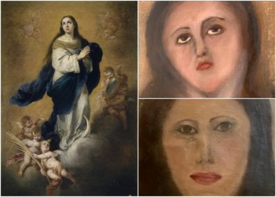 ​西班牙继著名耶稣画像修复失败事件后 巴洛克时期圣母画像也“修复”得面目全非